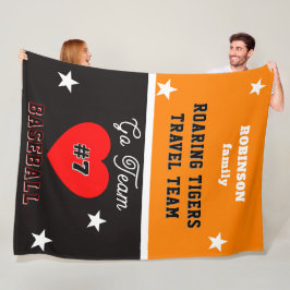 Baseball Oranje Zwarte Naam Sterren Hart Fleece Deken