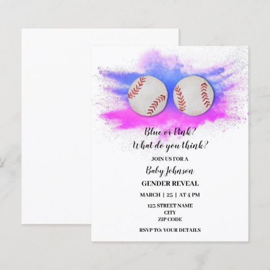 Baseball over gender onthullen uitnodiging (Voorkant / Achterkant)