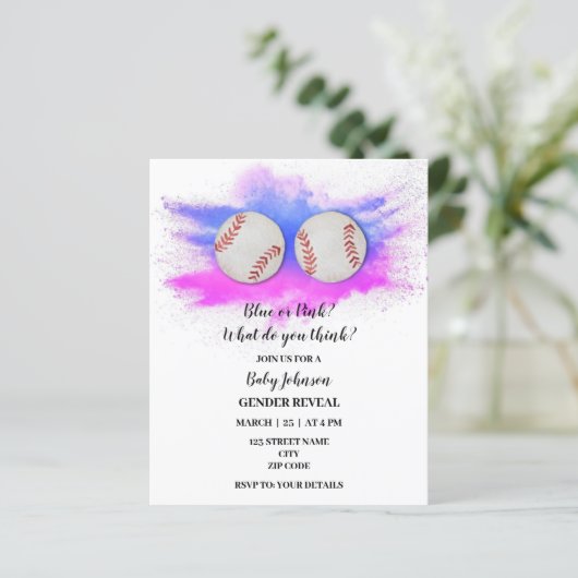 Baseball over gender onthullen uitnodiging (Staand voorkant)