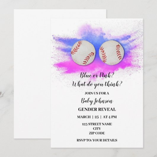 Baseball over sekse onthullen feest kaart (Voorkant / Achterkant)