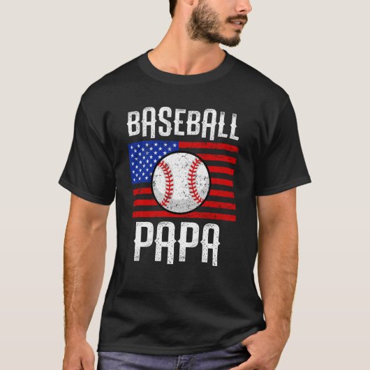 Baseball Papa American Flag Team Coach Gift T-shirt (Voorkant)