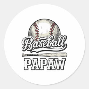 Baseball Papaw Vintage Gravure Shirt Ontwerp_1 Ronde Sticker