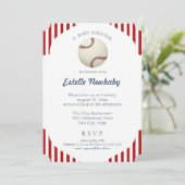 Baseball Park Stripes Baby shower Kaart (Staand voorkant)