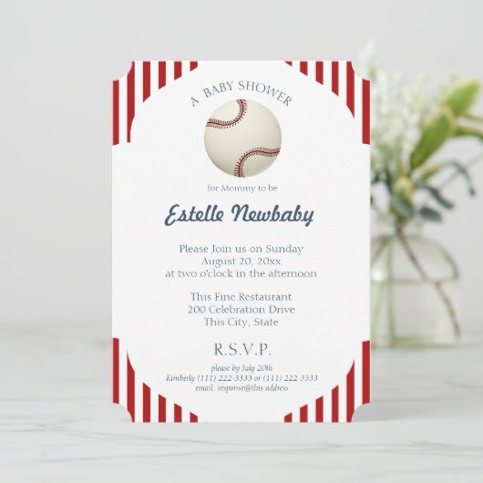 Baseball Park Stripes Baby shower Kaart (Staand voorkant)