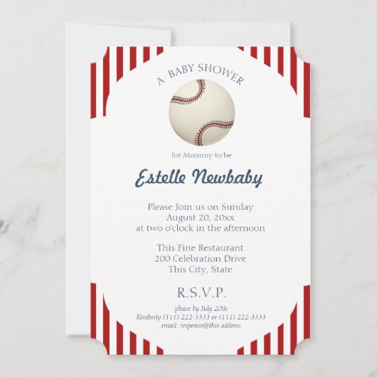 Baseball Park Stripes Baby shower Kaart (Voorkant)