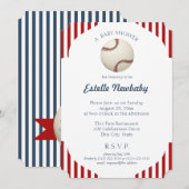 Baseball Park Stripes Baby shower Kaart (Voorkant / Achterkant)