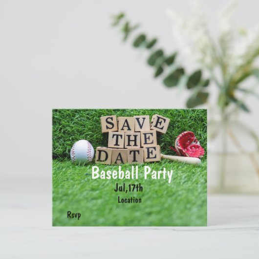 Baseball Party behalve de datum op groen gras Briefkaart (Staand voorkant)