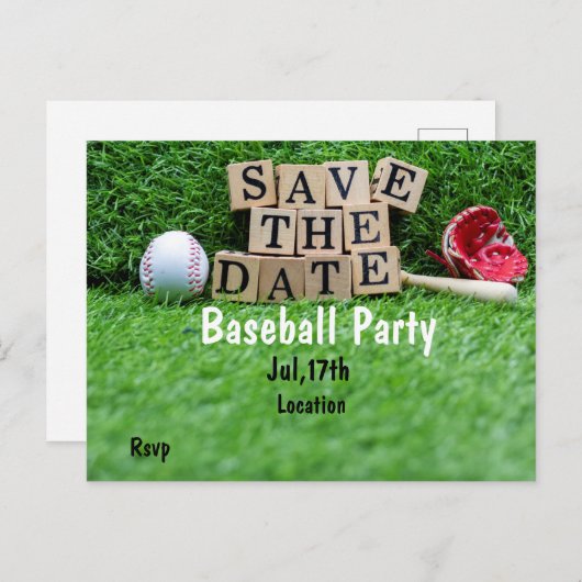 Baseball Party behalve de datum op groen gras Briefkaart (Voorkant / Achterkant)