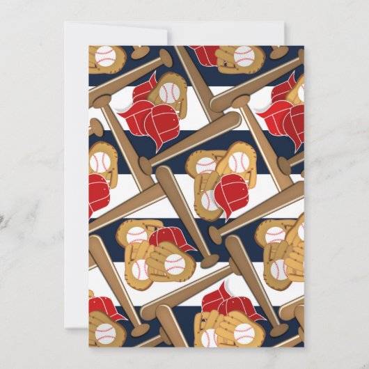 Baseball Party Blue Stripes Verjaardag Uitnodiging (Achterkant)