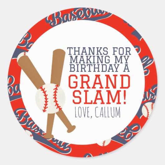 Baseball Party Favor Round Sticker (Voorkant)
