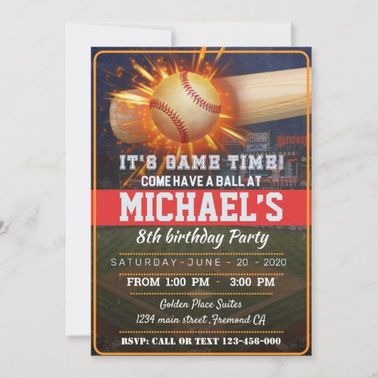 Baseball Party Invitation Kaart (Voorkant)