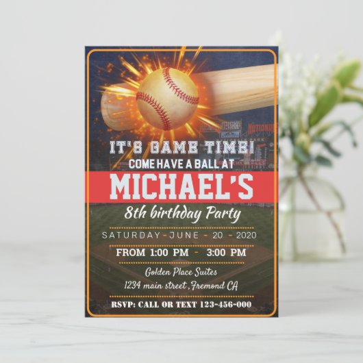 Baseball Party Invitation Kaart (Staand voorkant)