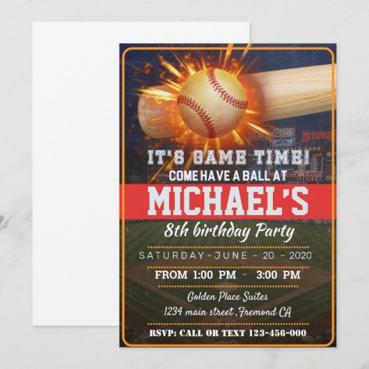 Baseball Party Invitation Kaart (Voorkant / Achterkant)