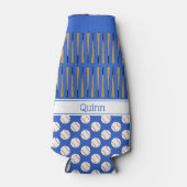 Baseball-patroon aangepaste naam blauw flesjeskoeler (Voorkant)