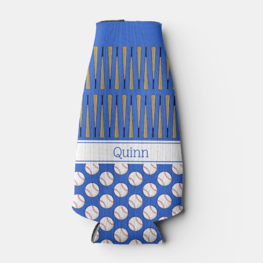 Baseball-patroon aangepaste naam blauw flesjeskoeler (Voorkant)