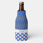 Baseball-patroon aangepaste naam blauw flesjeskoeler (Fles Voorkant)