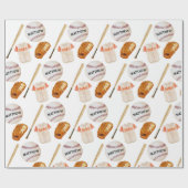 Baseball Patroon Kinder Naam Verpakkend Document Cadeaupapier (Vlak)