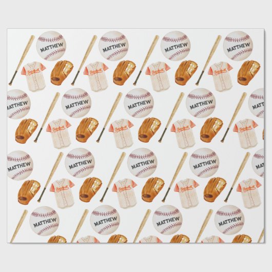 Baseball Patroon Kinder Naam Verpakkend Document Cadeaupapier (Vlak)