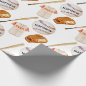Baseball Patroon Kinder Naam Verpakkend Document Cadeaupapier (Hoek)