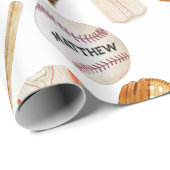 Baseball Patroon Kinder Naam Verpakkend Document Cadeaupapier (Rol Hoek)