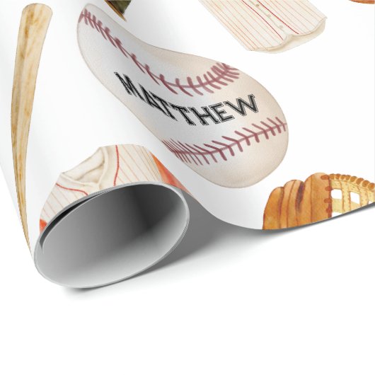 Baseball Patroon Kinder Naam Verpakkend Document Cadeaupapier (Rol Hoek)