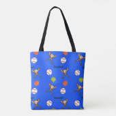 Baseball-patroon op blauw tote bag (Achterkant)