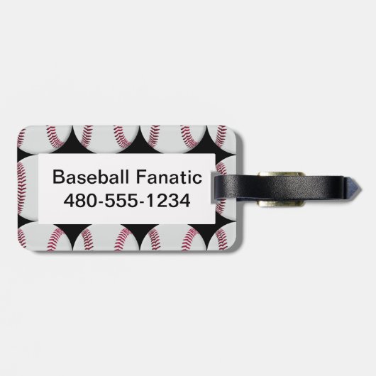 Baseball Patroon op zwart Bagagelabel (Achterkant horizontaal)