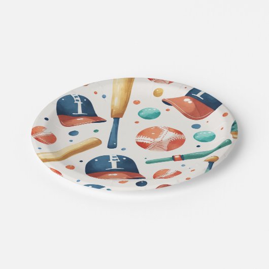 Baseball Pattern Blauw Rood Vleermuis Pet Ball Ver Papieren Bordje (Gekanteld)