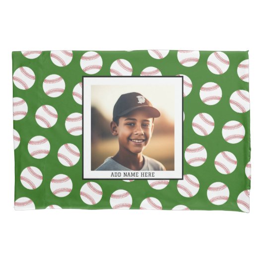 Baseball Pattern met Foto - Team Sports Green Kussensloop (Voorkant)