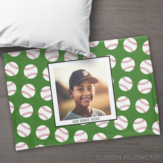 Baseball Pattern met Foto - Team Sports Green Kussensloop