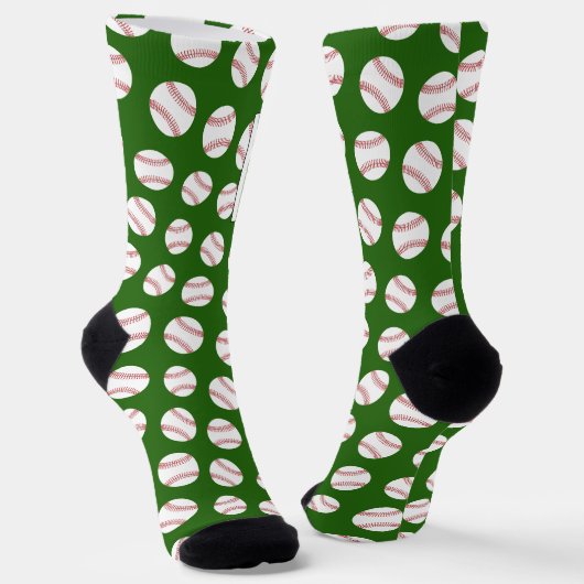 Baseball Pattern met Foto - Team Sports Green Sokken (Gebogen)