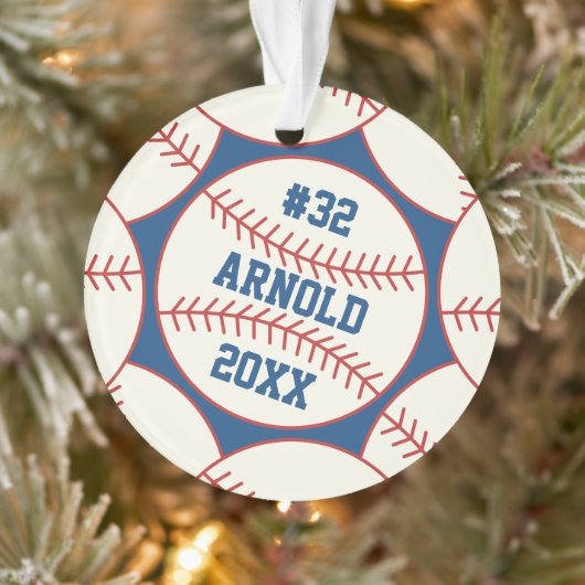 Baseball Pattern Naam toevoegen Jaar Ornament (Boom)