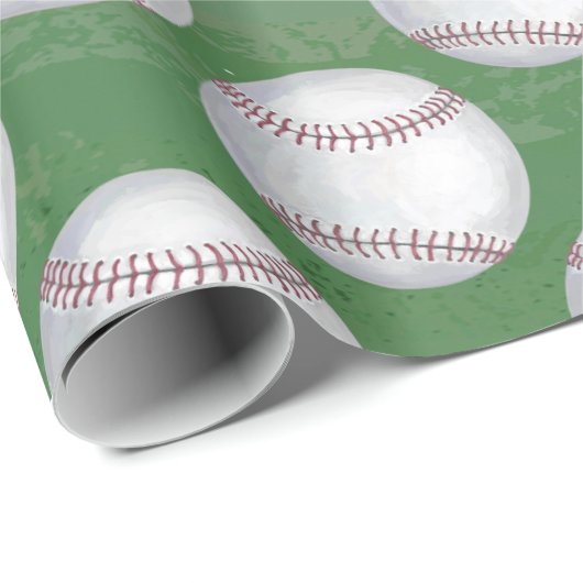 Baseball Pattern on Green Cadeaupapier (Rol Hoek)