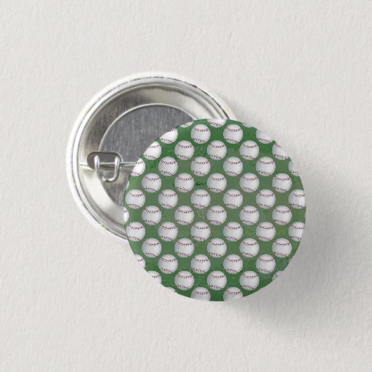 Baseball Pattern on Green Ronde Button 3,2 Cm (Voorkant /achterkant)