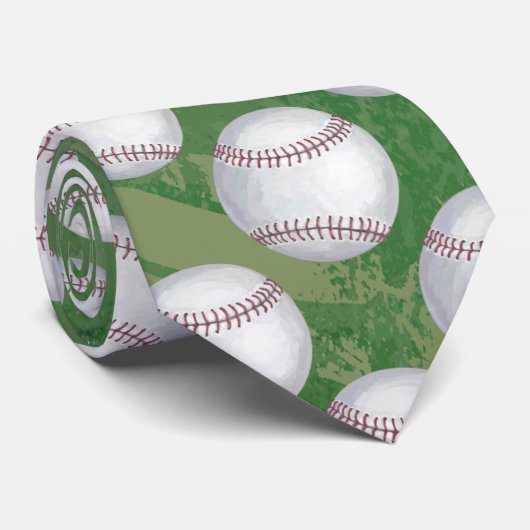 Baseball Pattern on Green Stropdas (Opgerold)