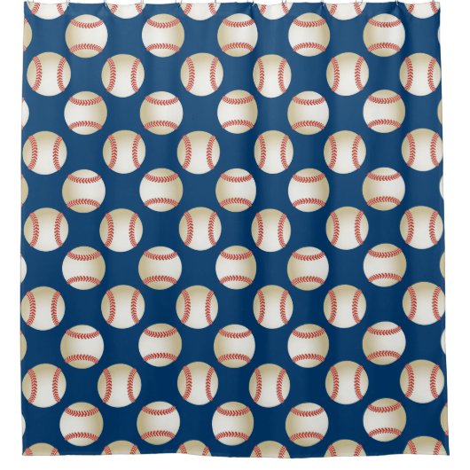 Baseball Pattern Sport Theme Navy Blue Douchegordijn (Voorkant)