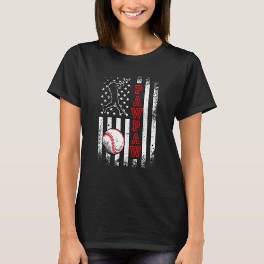 Baseball Pawpaw American Flag Vintage Baseball T-shirt (Voorkant)