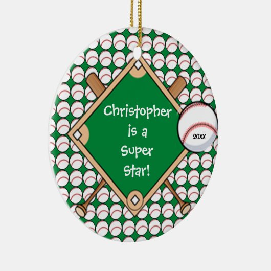 BaseBall Personalized Boy kerstversiering Keramisch Ornament (Rechts)