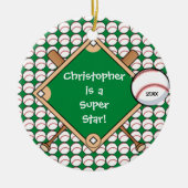 BaseBall Personalized Boy kerstversiering Keramisch Ornament (Voorkant)
