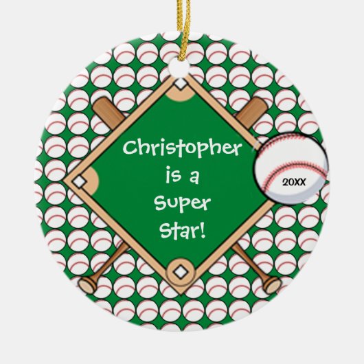 BaseBall Personalized Boy kerstversiering Keramisch Ornament (Voorkant)