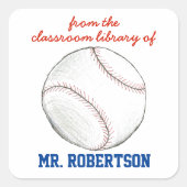 Baseball personalized teacher gift bookplate vierkante sticker (Voorkant)