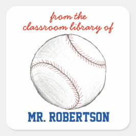 Baseball personalized teacher gift bookplate vierkante sticker