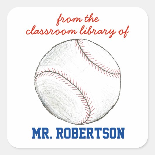 Baseball personalized teacher gift bookplate vierkante sticker (Voorkant)