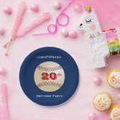 Baseball Persoonlijke naam 20th Birthday Party Blu Papieren Bordje (Feest)