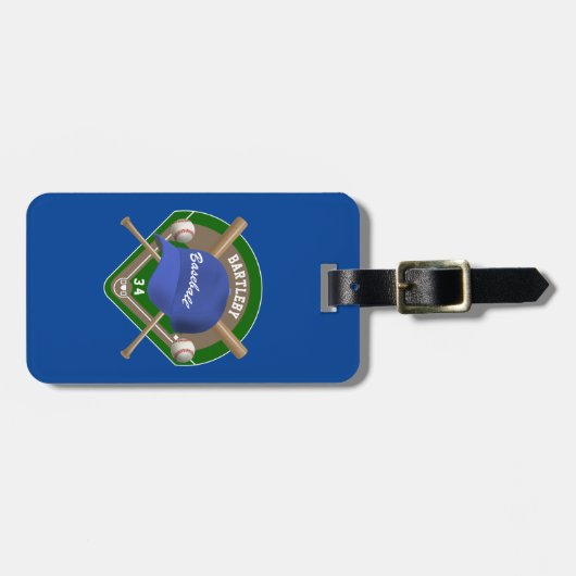 Baseball Pet Bats Diamond Persoonlijk Naam Number Bagagelabel (Voorkant horizontaal)