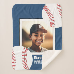Baseball Photo Add Jouw naam - Kan Kleur bewerken Sherpa Deken