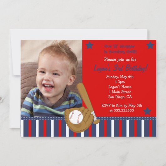 Baseball Photo Birthday Invitations Kaart (Voorkant)
