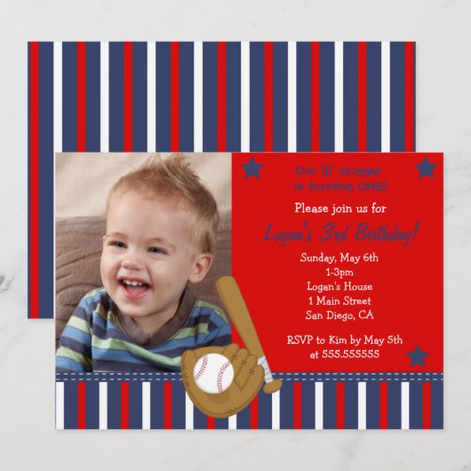 Baseball Photo Birthday Invitations Kaart (Voorkant / Achterkant)
