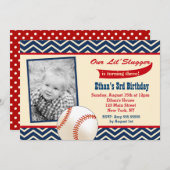 Baseball Photo Birthday Party Invitations Kaart (Voorkant / Achterkant)