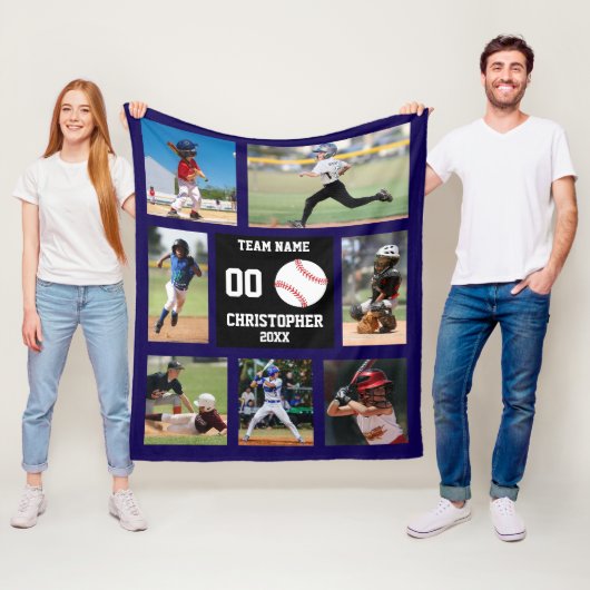 Baseball Photo Collage Fleece Deken (In situ)